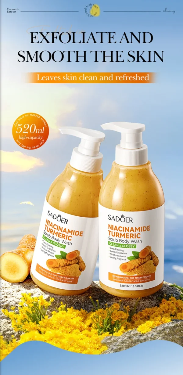 520ml Niacinamide Turmeric Scrub Body Wash:Brighten skin, Moisturizes, And Smooths Skin; Deeply Cleanses Body Wash.
