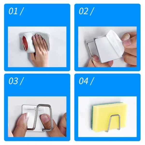 Kitchen Stainless Steel Sink Sponges Holder Self Adhesive Drain Drying Rack Kitchen Wall Hooks Accessories Storage Organizer