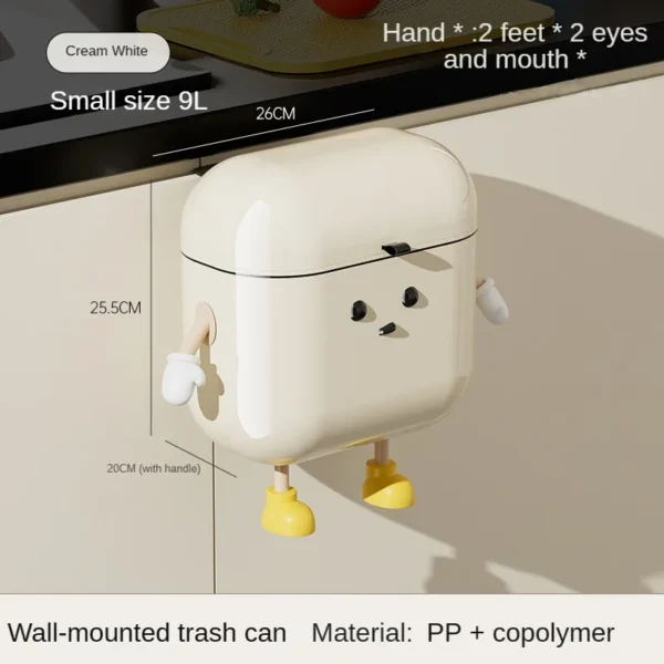 9L/12L DIY Cream-Colored Wall-mounted Kitchen Trash Can with Lid for Food Waste and Bathroom No Bending High Appearance Level