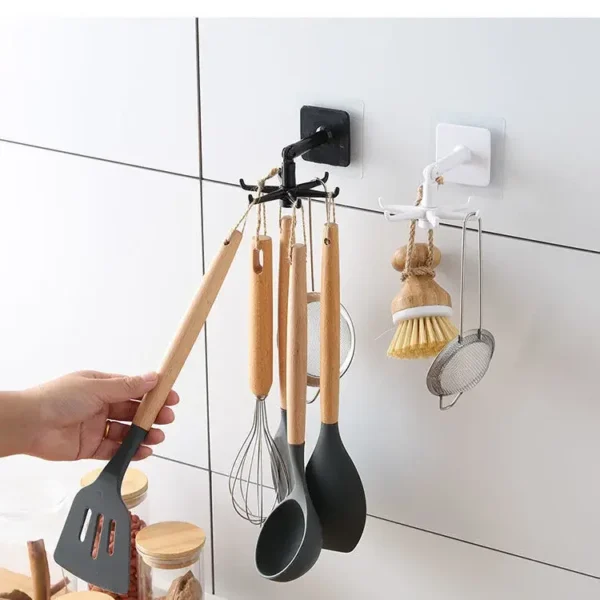 Creative Kitchen Organizer Swivel Hooks Hole-Free Multifunctional Rotatable Dual-Use Hooks for Utensils And Pots