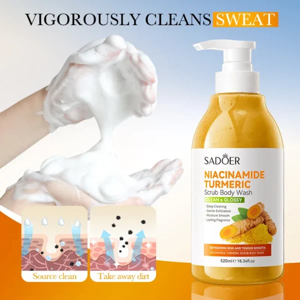 520ml Niacinamide Turmeric Scrub Body Wash:Brighten skin, Moisturizes, And Smooths Skin; Deeply Cleanses Body Wash.