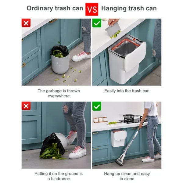 7/9L Wall Mounted Trash Can Household Galley Waste Bin Hanging Bathroom Trash Can With Lid Food Garbage Bin Kitchen Accessories