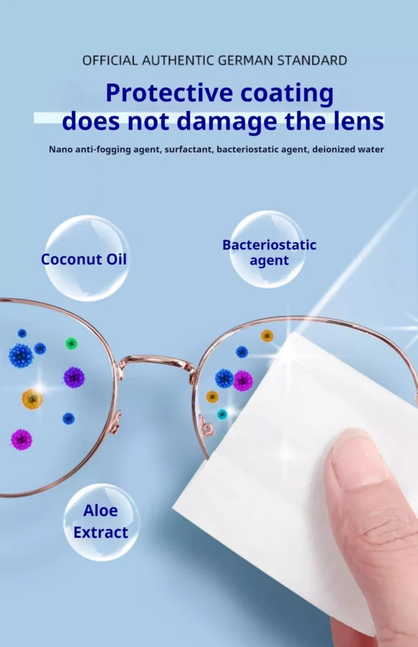 100pcs Eyeglasses Polishing Cleaner  Lens Wipes Microfiber Glasses Cleaning Cloth  Disposable Wet Tissue Wipes German Standards