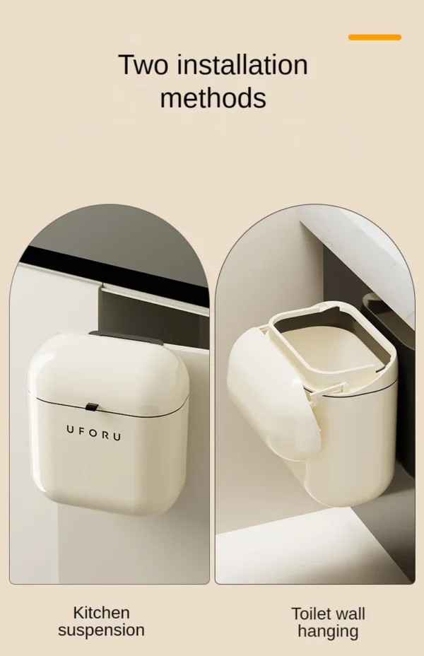 9L/12L DIY Cream-Colored Wall-mounted Kitchen Trash Can with Lid for Food Waste and Bathroom No Bending High Appearance Level