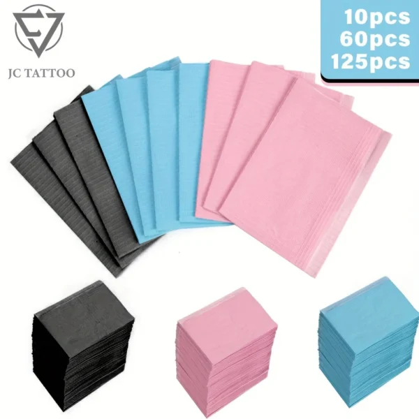 JC TATTOO 125Pcs Dental Bibs Disposable Tattoo Cleaning Wipes 13"x17" 3 Ply Waterproof Sheet for Nail Tech Dental Clinic Tattoo