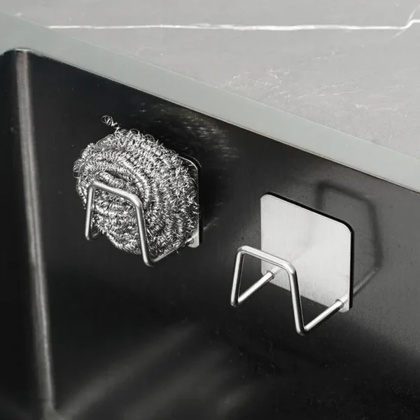 Kitchen Stainless Steel Sink Sponges Holder Self Adhesive Drain Drying Rack Kitchen Wall Hooks Accessories Storage Organizer