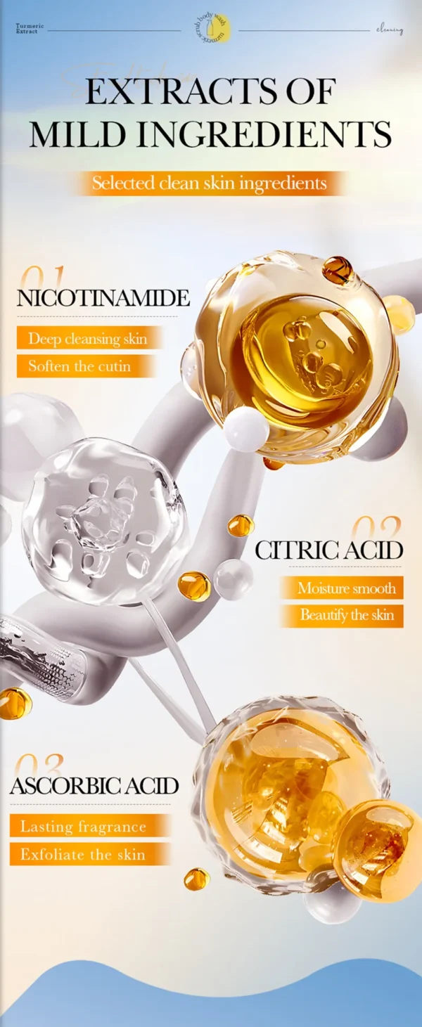 520ml Niacinamide Turmeric Scrub Body Wash:Brighten skin, Moisturizes, And Smooths Skin; Deeply Cleanses Body Wash.