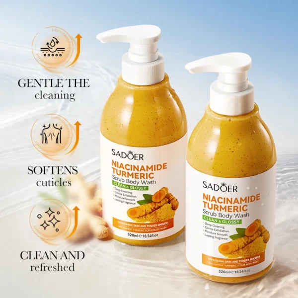 520ml Niacinamide Turmeric Scrub Body Wash:Brighten skin, Moisturizes, And Smooths Skin; Deeply Cleanses Body Wash.