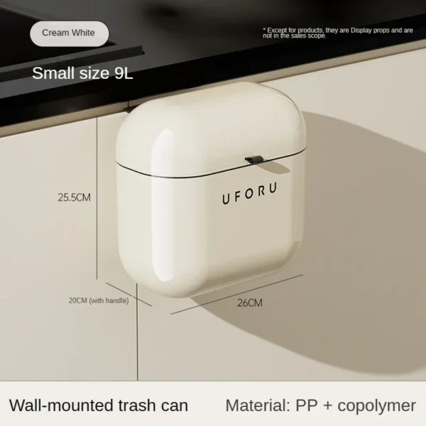 9L/12L DIY Cream-Colored Wall-mounted Kitchen Trash Can with Lid for Food Waste and Bathroom No Bending High Appearance Level
