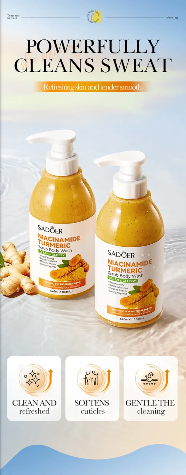 520ml Niacinamide Turmeric Scrub Body Wash:Brighten skin, Moisturizes, And Smooths Skin; Deeply Cleanses Body Wash.