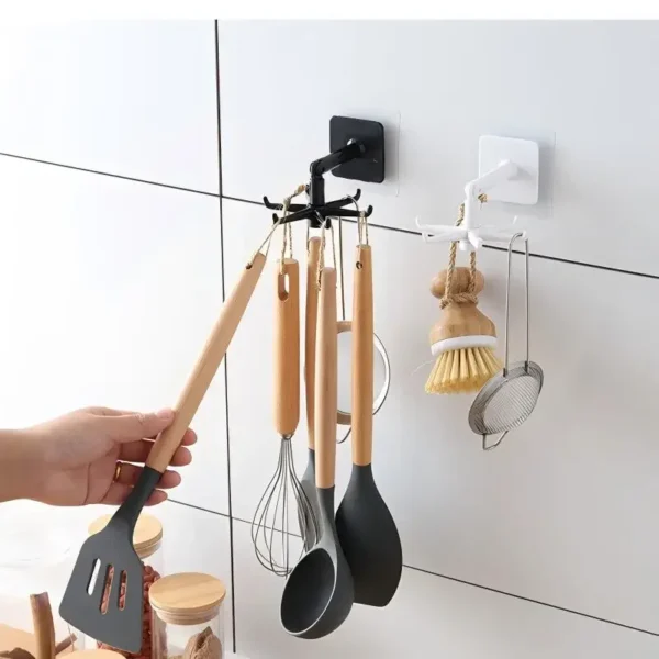 Creative Kitchen Organizer Swivel Hooks Hole-Free Multifunctional Rotatable Dual-Use Hooks for Utensils And Pots