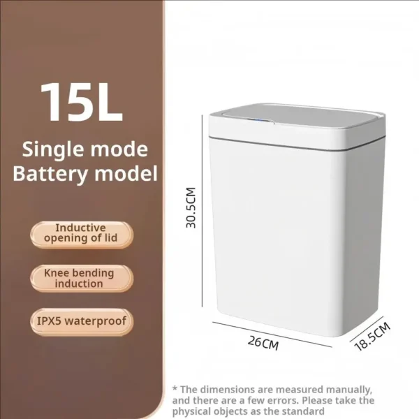 White Touchless 15L Smart Sensor Trash Can – Electronic Bathroom Garbage Bin with Automatic Bagging, Smart Home Compatible