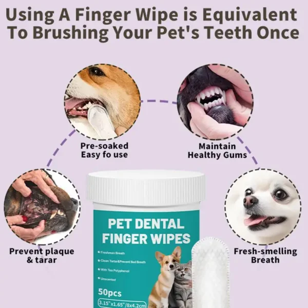 Pet Teeth Cleaning Finger Wipes 50-Pieces Pet Dog Teeth Brushing Wipes For Cleaning Bad Breath Remover Wipes For Outdoors