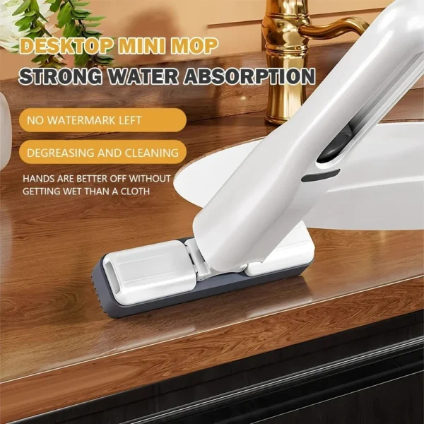 Mini squeezable mop with powerful folding design. Household cleaning tool. No hand washing required. Strong water absorption.