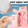 Disposable Mini Hand Wipes/Portable Travel Size Special Extraction Hand and Mouth Cleaning Wipes Fo Home School Supplies 64pcs