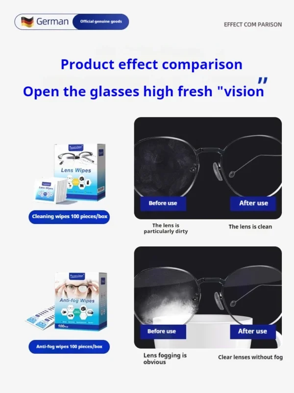 100pcs Eyeglasses Polishing Cleaner  Lens Wipes Microfiber Glasses Cleaning Cloth  Disposable Wet Tissue Wipes German Standards