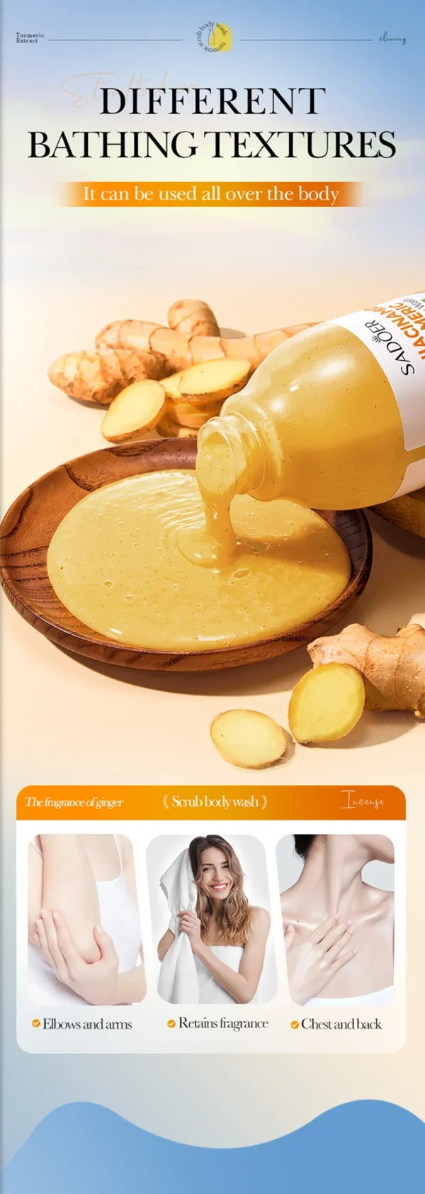 520ml Niacinamide Turmeric Scrub Body Wash:Brighten skin, Moisturizes, And Smooths Skin; Deeply Cleanses Body Wash.