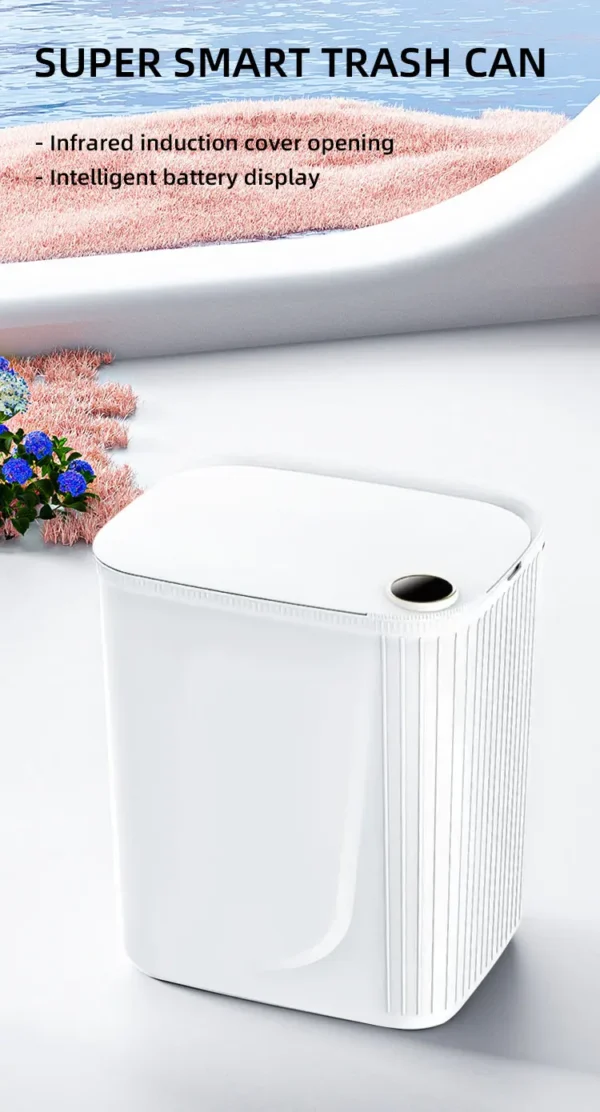 20L Smart Sensor Trash Can With Display Type-C Recharging Automatic Wastebin For Bathroom Kitchen Toilet Wastebasket Smart home