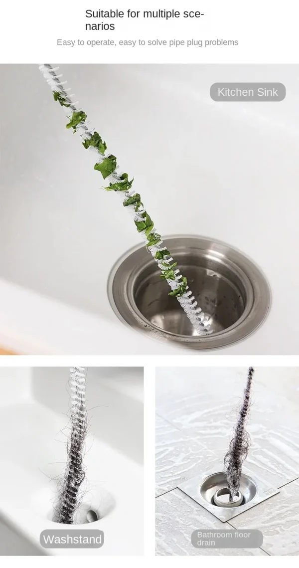 1Pcs Pipe Dredging Brush Flexible Bathroom Hair Sewer Sink Cleaning Brush Bendable for Home Kitchen Sink Bathroom Hair Sewer
