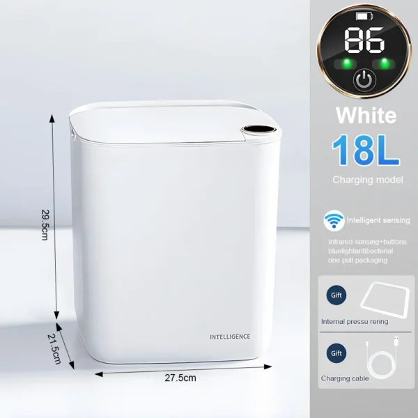 20L Smart Sensor Trash Can With Display Type-C Recharging Automatic Wastebin For Bathroom Kitchen Toilet Wastebasket Smart home