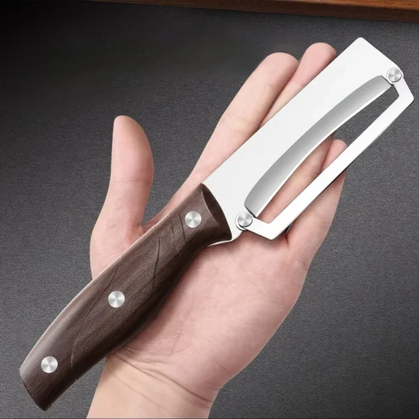 Stainless steel peeler with wooden handle for peeling and slicing fruits and vegetables | Durable and smooth operation