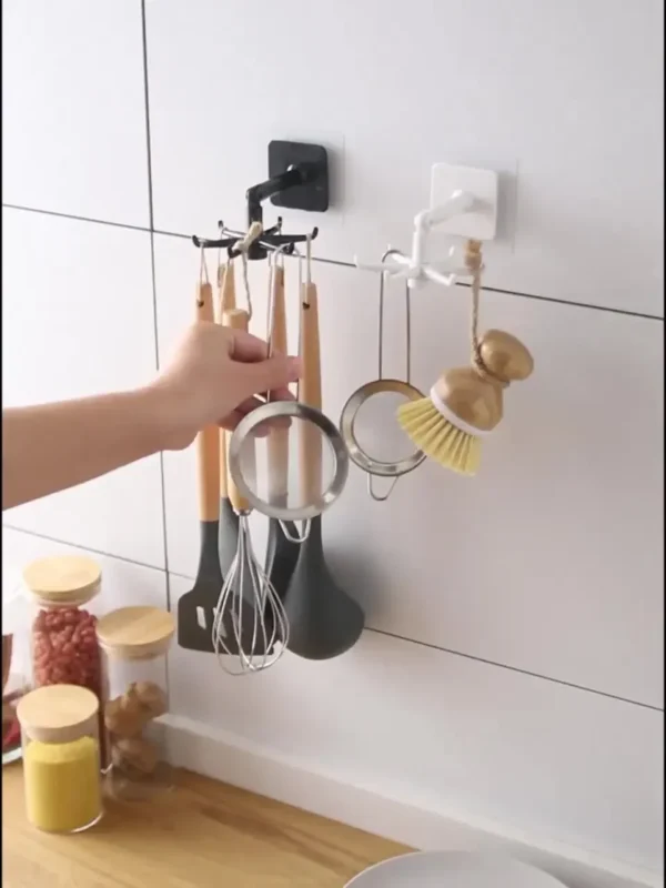 Creative Kitchen Organizer Swivel Hooks Hole-Free Multifunctional Rotatable Dual-Use Hooks for Utensils And Pots