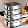 Stainless Steel Camping Lunch Box Sealed Leak-proof Bento Box Microwave Suitable Large Capacity Refrigerator Freezer Storage Box