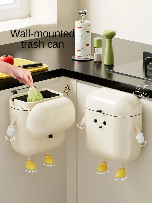 9L/12L DIY Cream-Colored Wall-mounted Kitchen Trash Can with Lid for Food Waste and Bathroom No Bending High Appearance Level