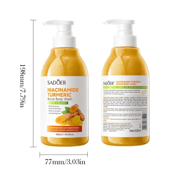 520ml Niacinamide Turmeric Scrub Body Wash:Brighten skin, Moisturizes, And Smooths Skin; Deeply Cleanses Body Wash.
