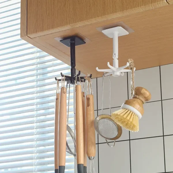 Creative Kitchen Organizer Swivel Hooks Hole-Free Multifunctional Rotatable Dual-Use Hooks for Utensils And Pots
